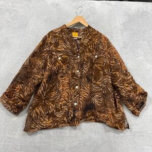 Ruby Rd Blouse Womens 18W Sheer Button Up Boho Hippie Leopard 90s